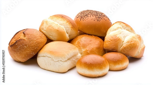 Fototapeta Freshly Baked Bread Assortment: A captivating display of freshly baked bread rolls, showcasing a variety of shapes and sizes, ready to tantalize taste buds and inspire culinary creations. 