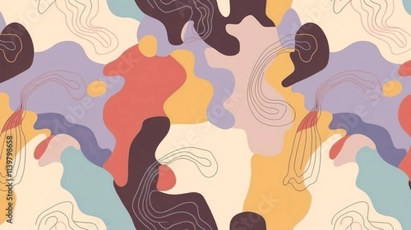 Fototapeta Abstract Digital Wallpaper with Organic Shapes, Soothing Color Texture Background, Dreamy Artistic Pattern for Calm Designs