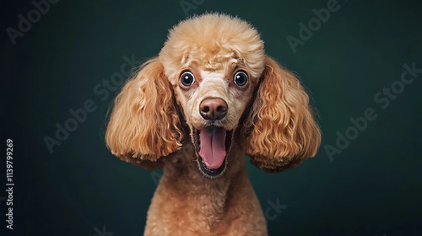 Fototapeta Studio portrait of a Poodle dog with a surprised face