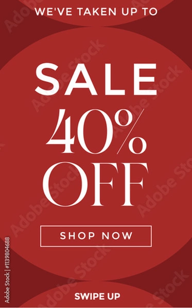 Fototapeta Red sale offer banner big layout mega discount vector image, Sale up to 40% off