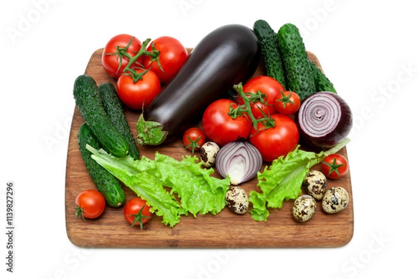 Obraz vegetables and eggs isolated on white background