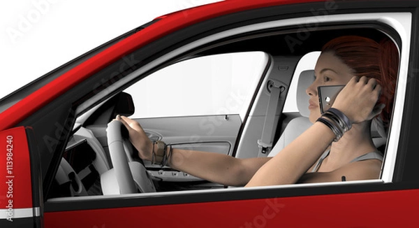 Obraz woman with telephone driving in a car