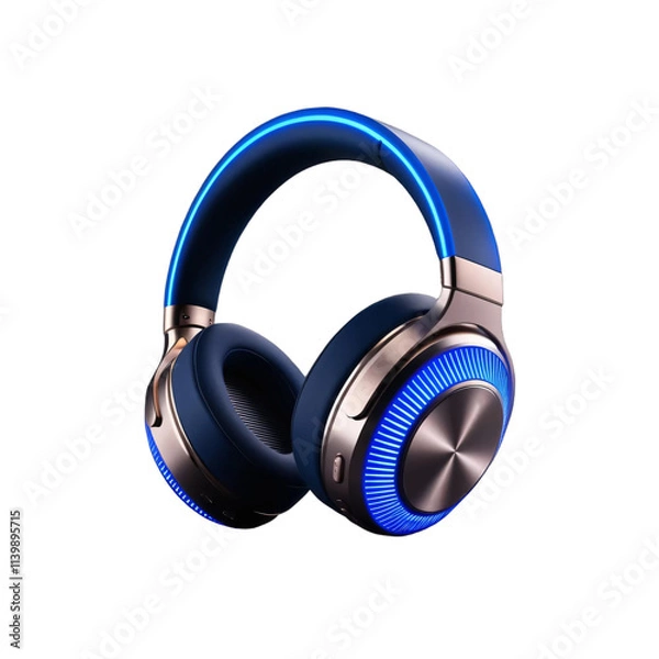 Fototapeta Modern wireless headphones with blue LED lighting, showcasing sleek design and advanced audio technology, perfect for music enthusiasts.