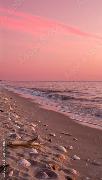 Fototapeta Serene and Tranquil Beach with Fine Powdery Sand, Gently Lapped by Crystal Clear Waves, Offering a Peaceful Escape into Nature’s Beauty and Coastal Serenity
