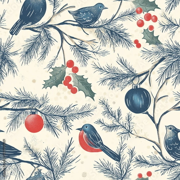 Fototapeta A Seamless Pattern with Vintage Christmas Pattern