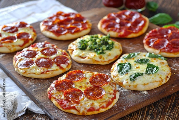 Obraz Mini pizzas with assorted toppings
