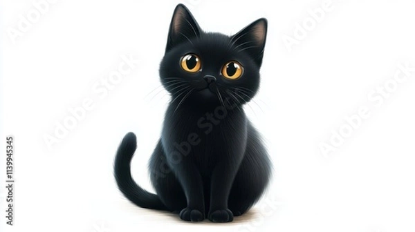 Fototapeta Cute black cat illustration with a shiny coat and a mischievous smile, ready for design uses on a transparent backdrop