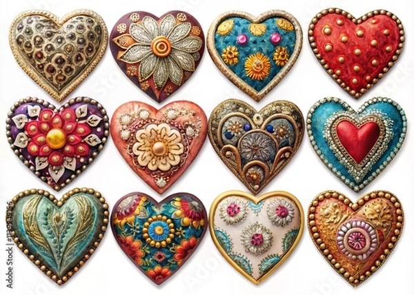 Fototapeta Close-Up of Textured & Decorated Hearts Collection - AI Generated Images