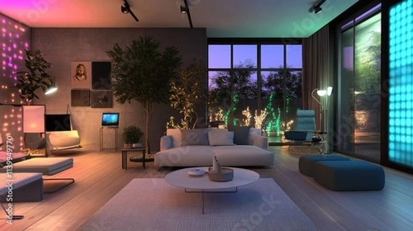 Obraz Modern Living Room Evening Ambient Lighting Design