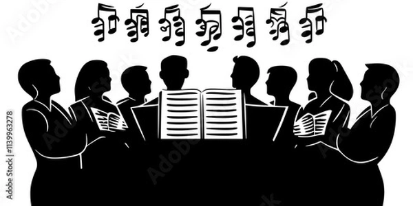 Fototapeta A choir practicing intricate vocal arrangements in a community center, Digital Art