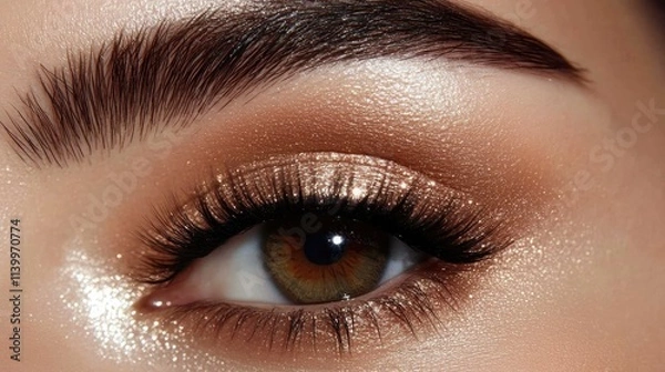 Fototapeta Eye with dramatic volume lashes, surrounded by soft, glowing skin, creating a luxurious and elegant vibe.