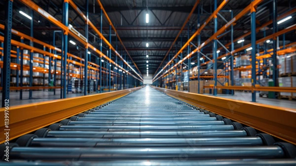 Fototapeta Conveyor systems in distribution center.