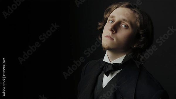 Obraz AI-generated facial reconstruction of Lewis Carroll, based on a historical photograph from 1855, featuring a Victorian-era author with formal attire and a composed expression.  
