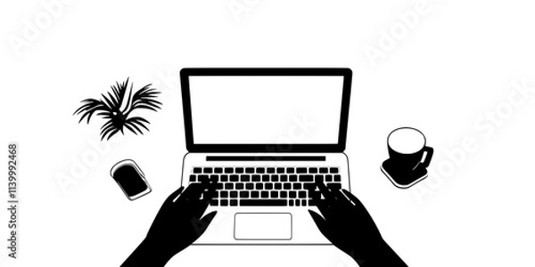 Fototapeta A person typing responses in a foreign language during an online class, Illustration