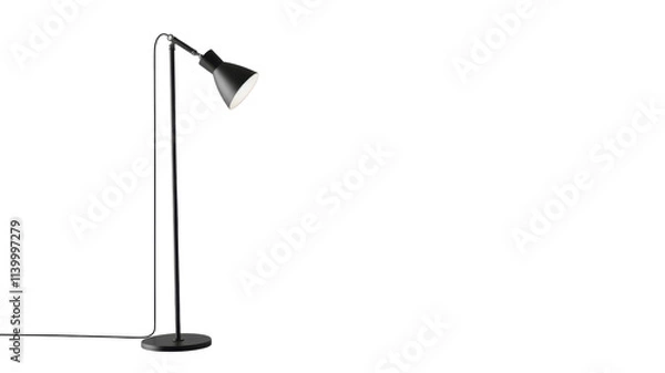 Fototapeta Elegant black floor lamp casts a modern touch on a vibrant yellow backdrop in a minimalist setting