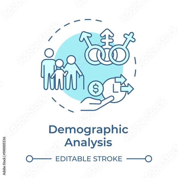 Fototapeta Demographic analysis soft blue concept icon. Examining basic characteristics. Audience measurement. Round shape line illustration. Abstract idea. Graphic design. Easy to use in infographic