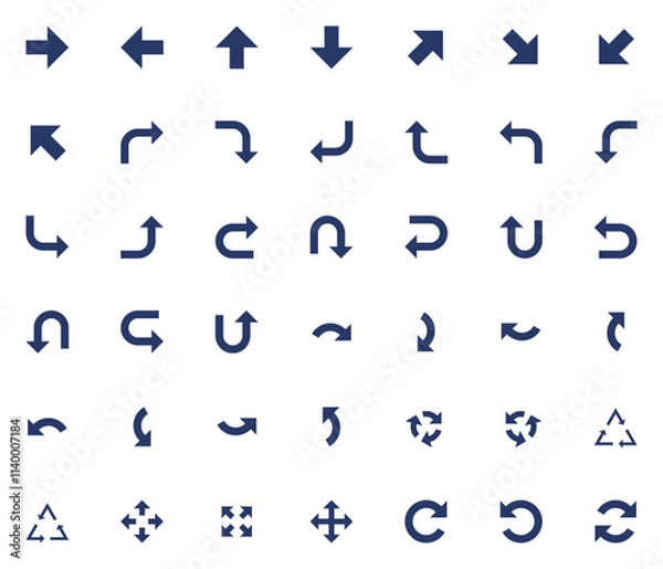 Fototapeta Vector Arrows icon set. Isolated arrow cursor collection. Simple modern pictogram shape - one color sharp style.