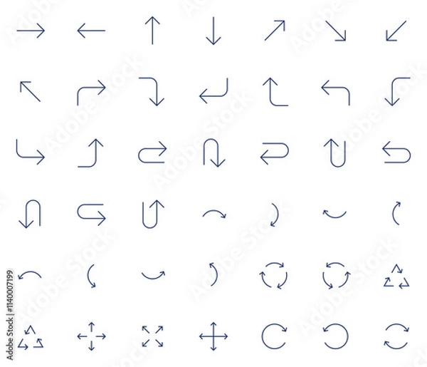 Obraz Vector Arrows icon set. Isolated arrow cursor collection. Simple modern pictogram shape - thin line.