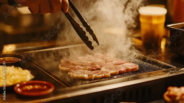 Fototapeta 焼き肉デートを楽しむ若いカップルとロマンティックな雰囲気