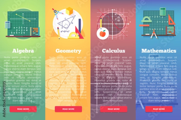Obraz Mathematics banners. Flat vector education concept of math, algebra, calculus. Vertical layout composition.