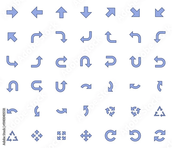 Fototapeta Vector Arrows icon set. Isolated arrow cursor collection. Simple modern pictogram shape - fill and outline sharp style.