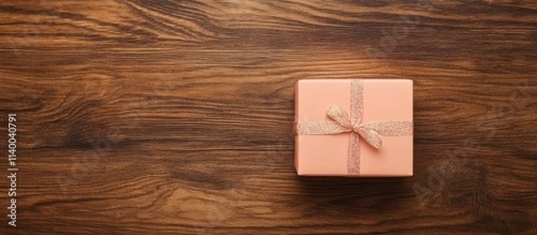 Fototapeta Christmas gift box with decorations on wooden table creating a festive atmosphere and leaving space for personalized text or messages.