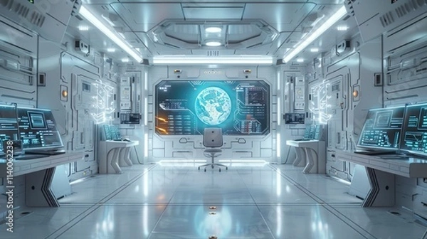 Fototapeta A Glimpse into Tomorrow's Technology. Explore the advanced control room of a spaceship