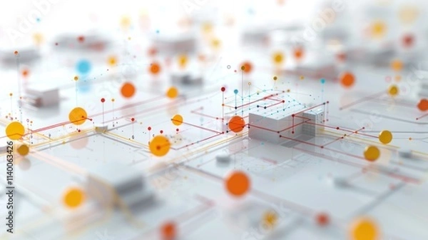 Fototapeta Abstract 3D Render of Network Connections, Data Flow, and Information Exchange