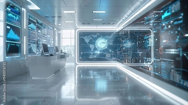 Obraz Futuristic Command Center with Global Data Visualization