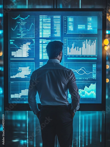 Fototapeta Professional analyzing data on a digital display.