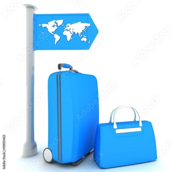Fototapeta SUITCASES ON A WHITE BACKGROUND 3D rendering