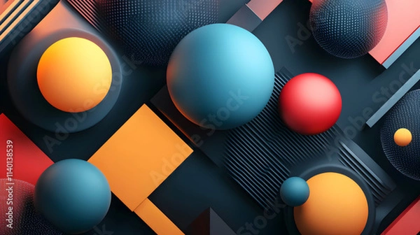 Fototapeta Abstract 3d rendering of geometric shapes. Modern background design with spheres