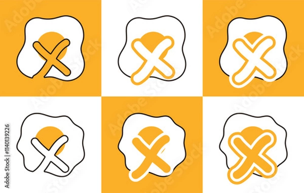 Obraz Letter X fried egg, sunny side up egg, omelette. This logo combines letters and fried egg. Suitable for egg shops, culinary, street food and the like.