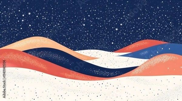 Obraz Starry sky, moonlight shining on the snowy ground, flat illustration style, simple background, cartoon style, vector graphics