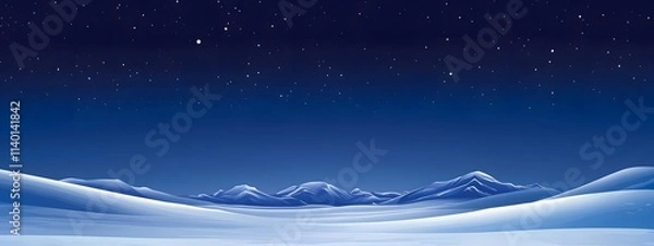 Obraz Starry sky, moonlight shining on the snowy ground, flat illustration style, simple background, cartoon style, vector graphics