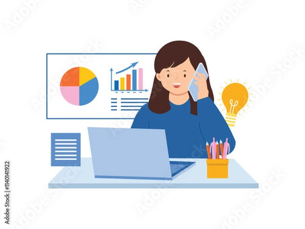 Obraz Illustration of Woman presenting chart and Document