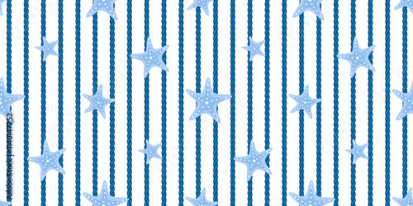 Obraz Marine rope with cute starfish seamless pattern, nautical modern style, summertime vacation concept design print background