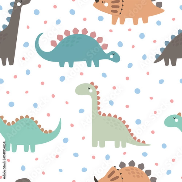 Obraz Cute dino pattern for kids, seamless vector background 