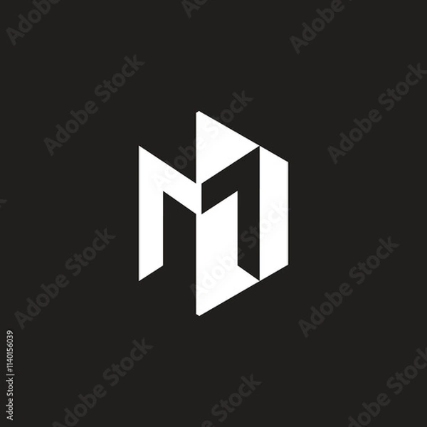Fototapeta Flat letter M initial elegant logo design and polygon shape with negative space, modern branding business identity, white color on black background.
