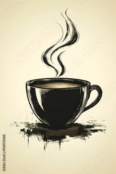 Obraz A steaming cup of coffee on a textured background.