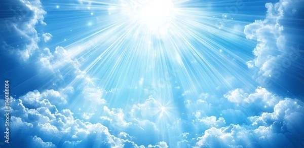 Fototapeta As the sun rises in the spring sky, a colorful summer dawn unfolds beneath white clouds.