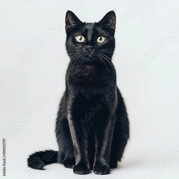 Obraz domestic cat sitting and looking at camera on white background