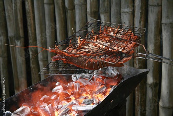 Obraz BBQing Lobsters on the Ocean in Liberia