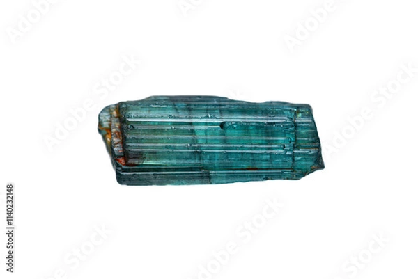 Fototapeta Natural rough Indicolite gemstone on white background (Tourmaline gemstone group)(selective focus) 