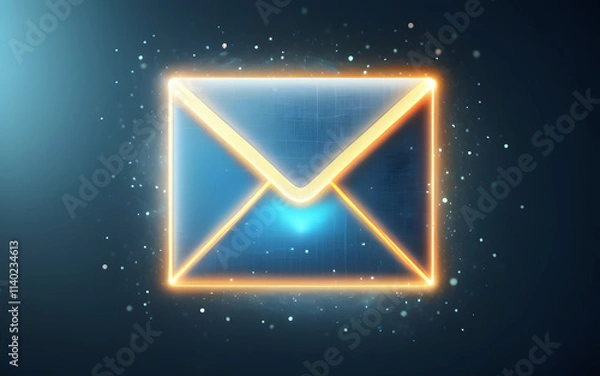 Fototapeta An email icon, glowing with radiant edges, hovering in a misty digital space