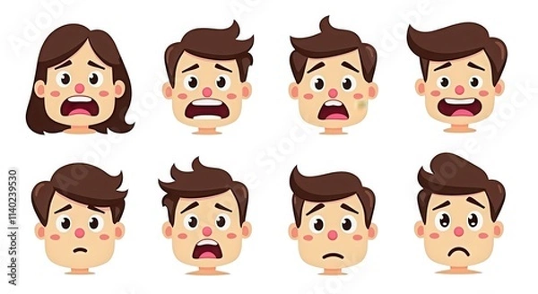 Fototapeta Emotional Expressions Cartoon Illustration Set - Diverse Facial Expressions for Emotional Analysis and Character Design