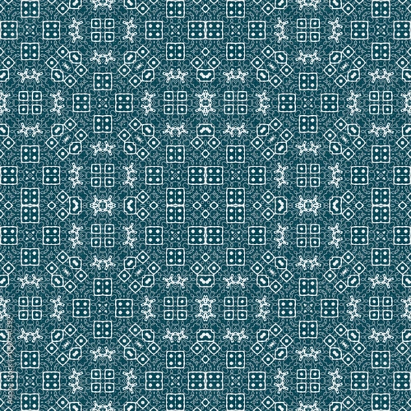 Fototapeta Christmas seamless pattern. Christmas background blue. Snowflake pattern. Happy New Year