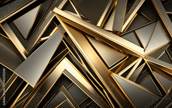 Obraz Overlapping triangles, glowing in metallic shades, forming a dynamic abstract composition