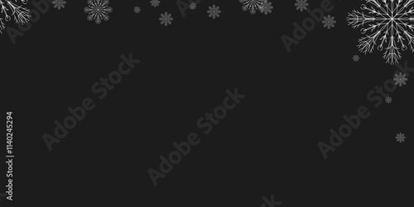Fototapeta Gray background frame with snowflakes. copy space. Blank for design. Merry Christmas and Happy New Year.