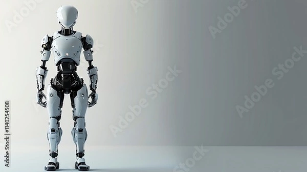 Fototapeta A humanoid robot stands in a white room.